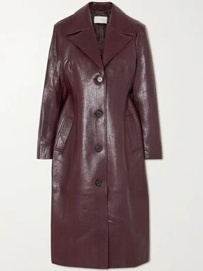 LVIR faux leather burgundy hourglass trench coat Size UK 8 Retail $650